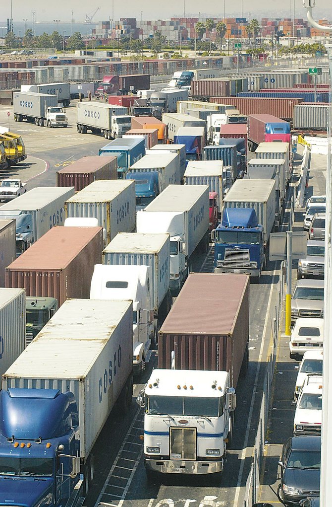 Trucks near the Port of Los Angeles. Click on the image to read the LA Business Journal article.