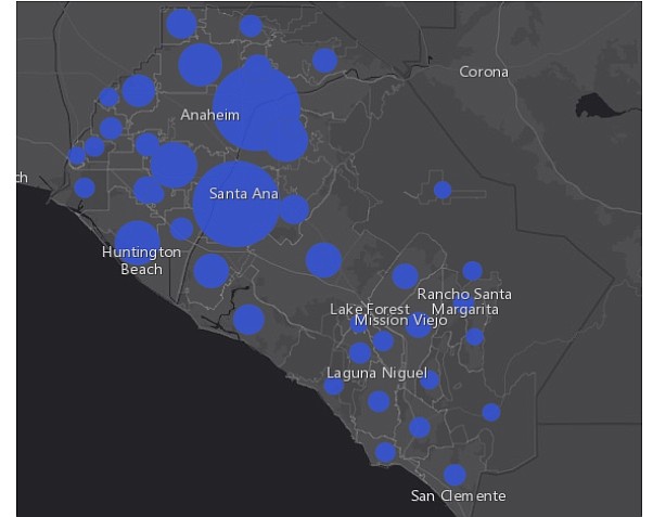 COVID-19 cases by city in Orange County