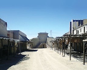 Desolate: This desert village street scene at the Blue Cloud Movie Ranch is one of several such sets at the Santa Clarita Valley property, which is on the market for $7.5 million.