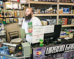 Well Stocked: Chad Upton, general manager of GrowLife’s Woodland Hills store, which sells marijuana growing supplies.