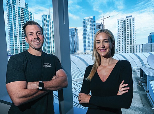CEO Jonathan Poma is shown with CFO/COO Annie Winger. Poma joined BVAccel in October when it acquired his company, Rocket Code. Previous BVAccel CEO Dylan Whitman is now co-chairman.