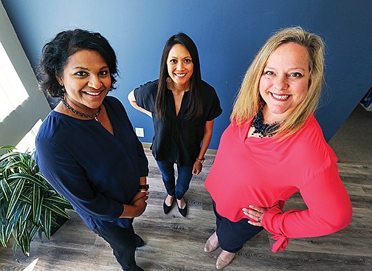 From left: Entrepreneurs and investors Vidya Dinamani, Allison Long Pettine and Silvia Mah founded Ad Astra earlier this year with the goal of increasing the number of women founders. Three startups are enrolled in its inaugural accelerator program.