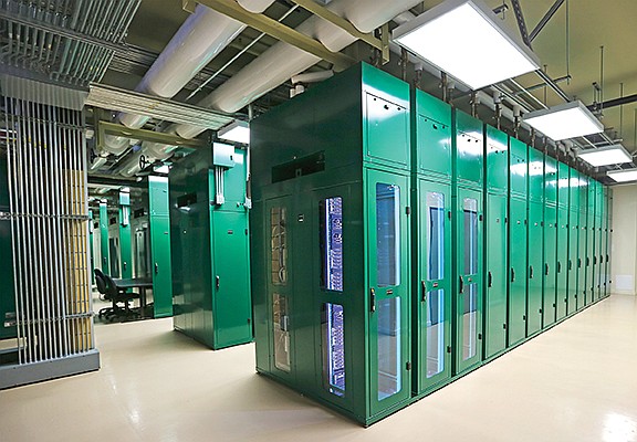 ScaleMatrix’s signature green cabinets in the company’s San Diego data center.