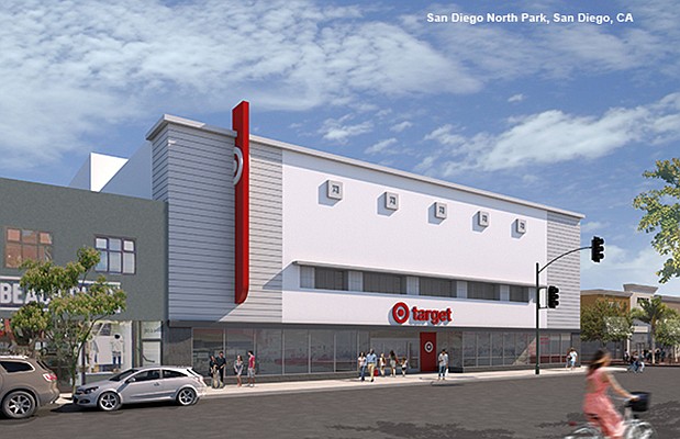 Earlier this month, Target opened its second small-concept location in San Diego, on University Avenue in North Park, at 35,000 square feet. Rendering courtesy of Target