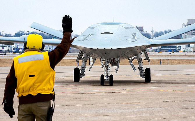 The MQ-25 unmanned aerial tanker aircraft will go to sea with U.S. Navy aircraft carriers. Photo courtesy of Boeing Co.
