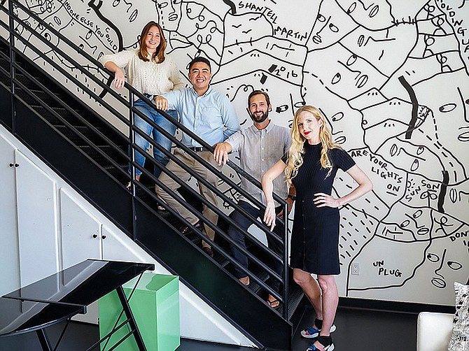 The OnePitch founding team at their Downtown San Diego headquarters. From left to right: Kendall Aldridge, marketing manager, OnePitch former team member; Jered Martin, COO; and Beck Bamberger, CEO. Photo Courtesy of OnePitch.