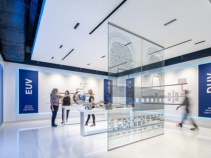 Photo courtesy of ASML
ASML illustrates scientific concepts related to the production of microchips at its on-campus Experience Center. Completed during the pandemic, the center has 10 hands-on exhibits. It is meant to host students, partners, suppliers and new hires.