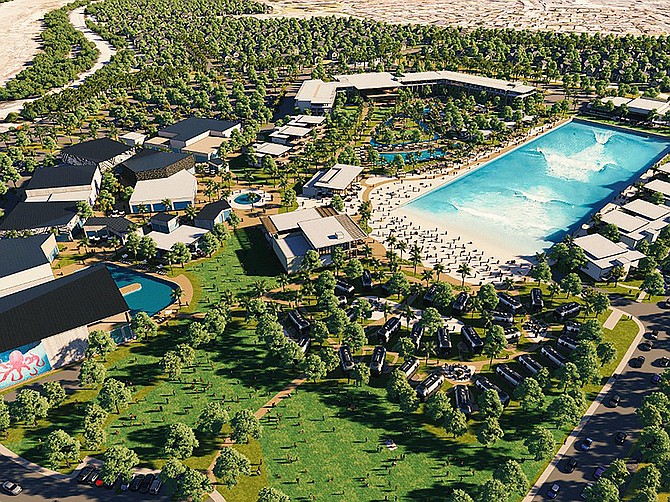 Rendering courtesy of Michael Grehl
Ocean Kamp featuring a wave lagoon is planned for the site of a former Oceanside drive-in theater and swap meet