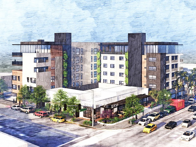 A North Park apartment project will have 94 apartments designed for middle-income tenants. (Rendering courtesy of Ben Arcia of McCullough)