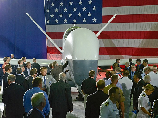 Ten years ago in June, Northrop Grumman unveiled the Navy version of its Global Hawk aircraft, called BAMS, to invited guests at its factory in Palmdale. (Photo courtesy of U.S. Navy and Northrop Grumman via DVIDS)