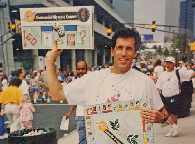 Dane Chapin selling Olympics versions of Monopoly from his car in Atlanta in 1996. Photo courtesy Dane Chapin