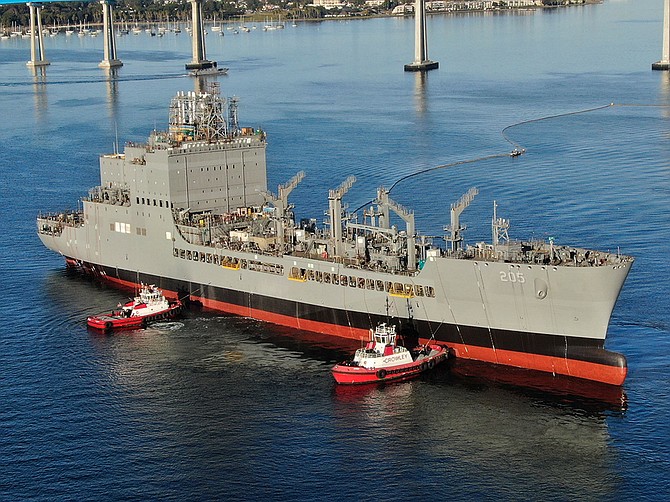 NASSCO launches the first oiler ship of its class, the USNS John Lewis, in early 2021. The U.S. Navy has funded a seventh and eighth ship as well as an unrelated ship project. Photo courtesy of General Dynamics NASSCO.