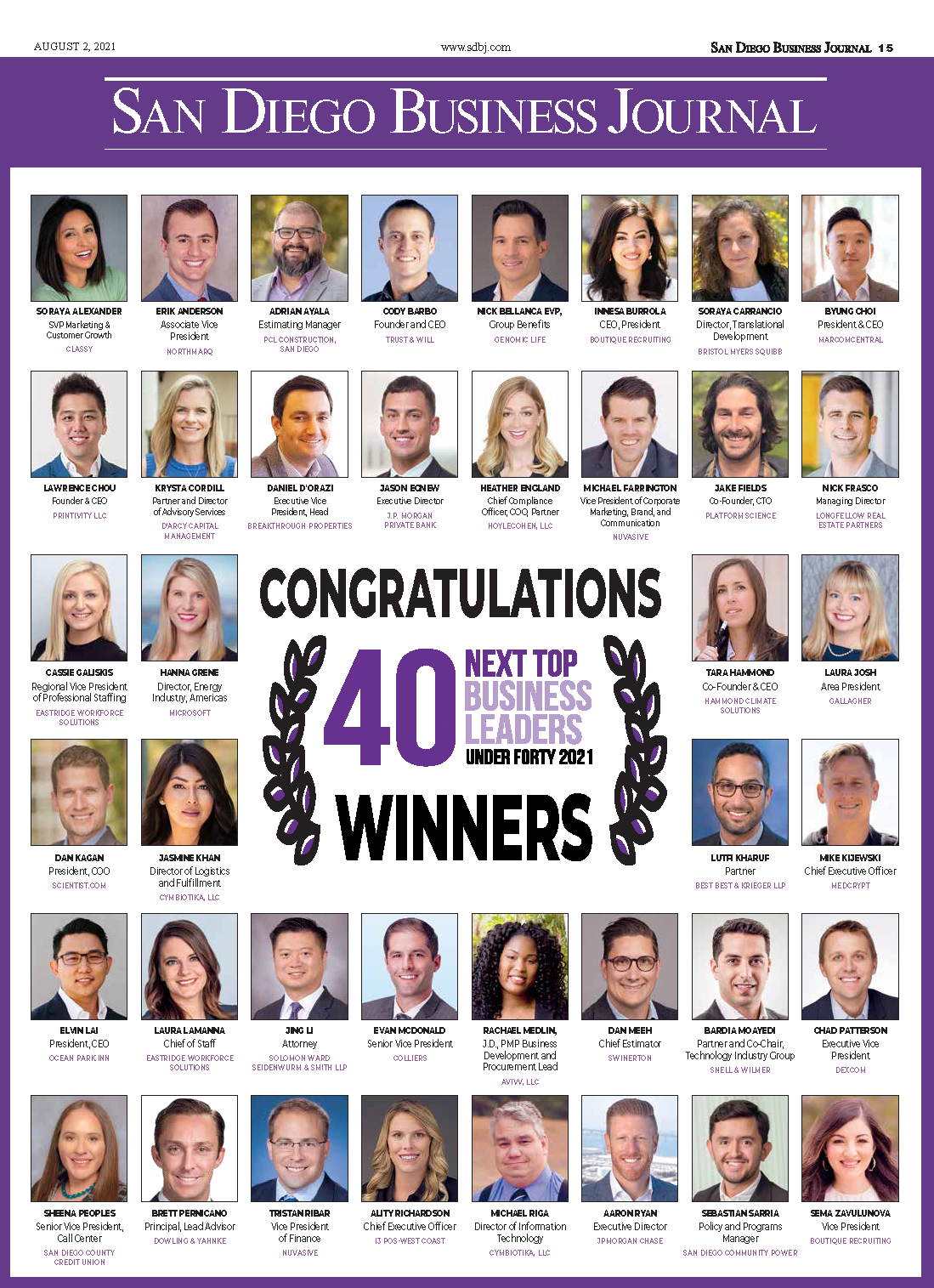 tapperhed køkken Farmakologi 40 Next Top Business Leaders Under 40 2021 - Winners Announced - San Diego  Business Journal
